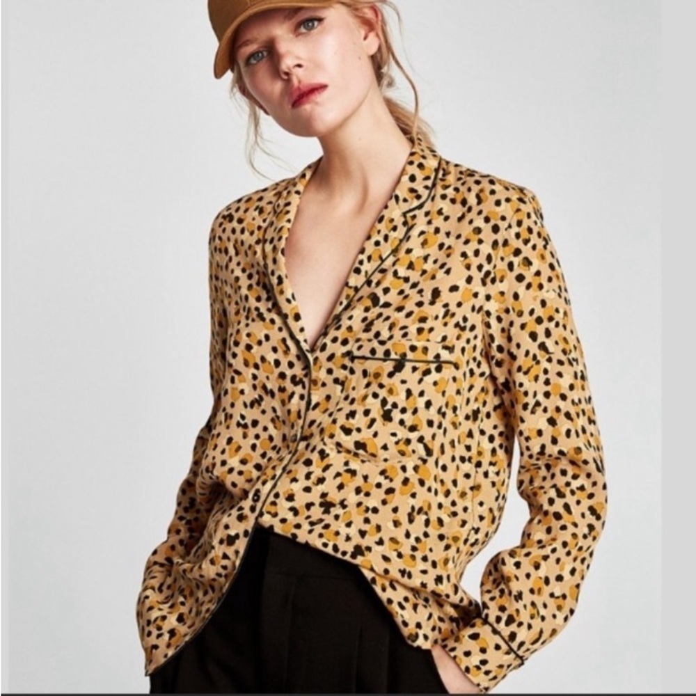 ZARA Animal Pajama Style Button Up Shirt